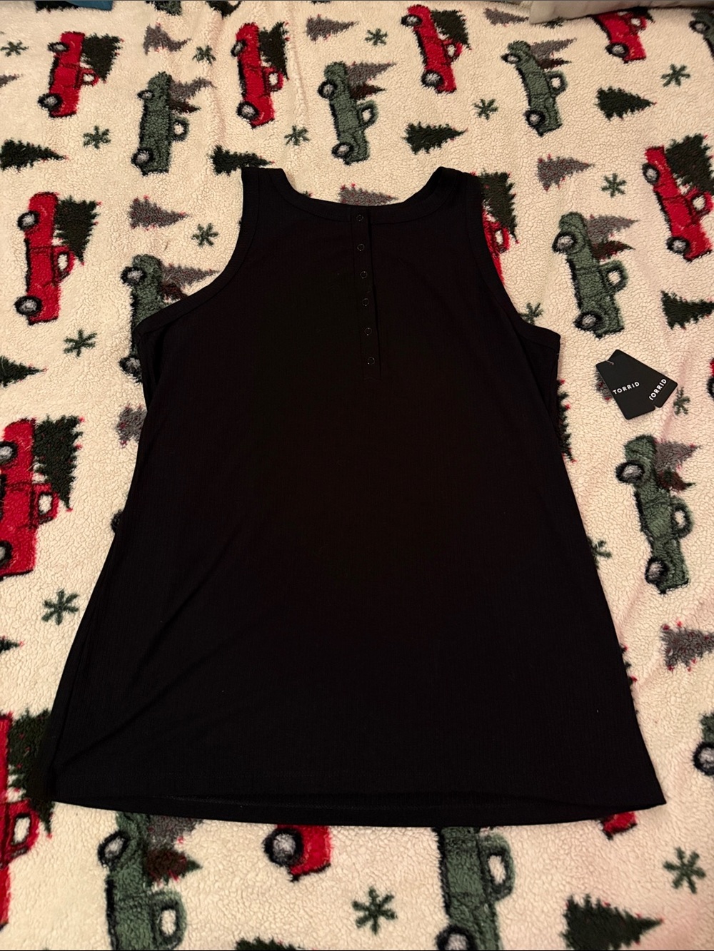 Torrid Black Ribbed Henley Tank